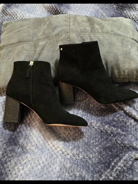 kate spade Shoes - kate spade Black Suede Ankle Booties with Glitter Block Heel.